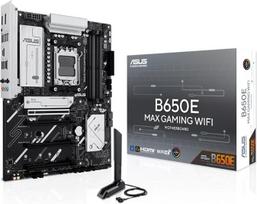 ASUS B650E MAX Gaming WiFi pagrindinė plokštė su AMD AM5 lizdu | ATX, DDR5, PCIe 5.0, 3 M.2 lizdai, Wi-Fi 6E, „Realtek“ 2,5Gb Ethernet, DisplayPort, HDMI, „BIOS Flashback“, „Aura Sync“