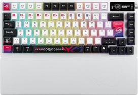 ASUS ROG Azoth X 75% belaidė pritaikyta žaidimų klaviatūra (QWERTY išdėstymas, "Hot-Swap ROG NX V2" mechaniniai jungikliai, "Bluetooth", 2,4 GHz RF belaidis ryšys, USB, "SpeedNova", OLED ekranas, balta)
