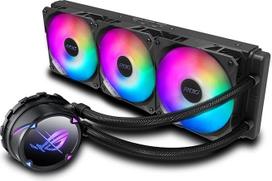 ASUS ROG STRIX LC II 360 ARGB "viskas viename" skystojo procesoriaus aušinimas vandeniu (Aura Sync, trys adresuojami ROG 120 mm RGB ventiliatoriai), juodas