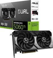 ASUS „Dual GeForce RTX 5060 Ti 8GB GDDR7“ žaidimų vaizdo plokštė | „Nvidia GeForce RTX 5060 Ti“ su DLSS 4, 2,5 lizdo konstrukcija, PCIe 5.0, 3 „DisplayPort 2.1b“ jungtys, 1x HDMI 2.1b, DUAL-RTX5060TI-8G