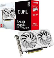 ASUS „Dual Radeon RX9060XT 16G GDDR6“ balta žaidimų vaizdo plokštė | AMD Radeon RX9060XT, AMD RDNA 4 architektūra, 2,5 lizdo konstrukcija, dvigubas BIOS, PCIe 5.0, 1x HDMI 2.1b, 2x DisplayPort 2.1a, balta