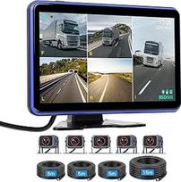 Atbulinės eigos kameros 5 kamerų rinkinys 10,1 colio IPS HD monitorius su IP68 vandeniui atspariu naktinio matymo monitoriumi, BSD, vaizdo kilpa, DVR, USB, spalvota galinė kamera sunkvežimiams, nameliams ant ratų, priekaboms, autobusams, furgonams, 12V-36