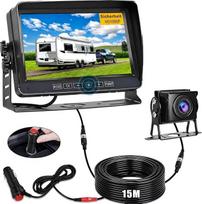 Atbulinės eigos kamerų rinkinys su 7 colių LCD 1080P monitoriumi ir 170° plataus kampo atbulinės eigos kamera, IP69 atsparumas vandeniui, naktinio matymo funkcija, stabilaus signalo atbulinės eigos kamera su 15 m kabeliu, skirta sunkvežimiams, priekaboms,