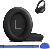 Atsarginės ausinių pagalvėlės „Bose QC45“ (QuietComfort 45) ausinėms, iš minkštos baltymų odos, su triukšmą izoliuojančia puta, juodos spalvos