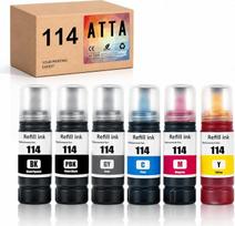ATTA 114 rašalo buteliukas, skirtas „Epson 114 Ecotank 114“ spausdintuvui, suderinamas su „Epson EcoTank ET“-8500 ET-8550 C13T07A140 C13T07B140 C13T07B240 C13T07B340 C13T07B440 C13T0007B540 (6 vnt. pakuotė)