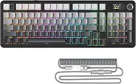 ATTACK SHARK X98PRO mechaninė žaidimų klaviatūra, BT/2.4G Wireless/USB-C, LED ekranas ir CNC mygtukas, RGB šoninis graviravimas, 98 klavišų "Hot-Swap" linijinis jungiklis, 4000 mAh, skirta PC, MAC - juodas gradientas