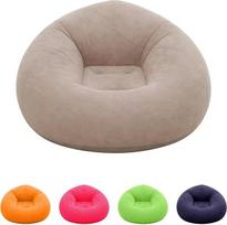 Aufblasbarer Sessel,Lazy Air Sofa mit Flockoberfläche, Bean Bag, Rundes Luftsofa inkl. Fußpumpe, Superweich & Waschbar, Einzelsessel für Wohnzimmer, Schlafzimmer & Camping (Khaki)