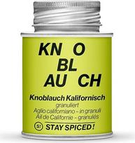Aukščiausios klasės česnako granulės iš "Stay Spiced"! I Česnakų milteliai tiesiai iš Kalifornijos I Aštrūs saldžiai vaisiniai I Užpildas Svoris 90 g | 170 ml Užsukama skardinė, pagaminta iš alavinės plokštelės, 100 % perdirbama