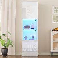 Aukšto blizgesio vitrina su LED apšvietimu 1 stiklinė lentyna 2 durys Laisvai pastatoma aukšta spintelė 45 x 35 x 160 cm sandėliavimo spintelė svetainei Miegamasis Valgomasis Virtuvė Biuras Balta