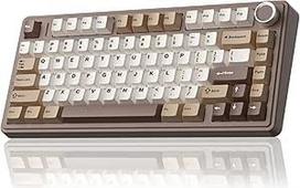 AULA F75 mechaninė žaidimų klaviatūra, 2,4 GHz/Type-C/BT5.0 mechaninė klaviatūra su mygtukais, penkių sluoksnių užpildyta struktūra, RGB, QWERTY, karšto keitimo, kreminė belaidė žaidimų klaviatūra, 75 proc. (Mocha Brown)