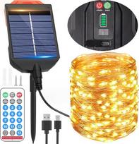 AUOPLUS LED saulės šviesos Lights lauko vandeniui atsparus nuotolinio valdymo saulės šviesos grandinės su 13 režimų ir C tipo įkrovimu, šiltai balta / spalva keičiasi sodas kiemas, kiemas, vestuvės