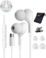 Ausinės su USB-C laidu, įdedamos į ausį, skirtos „iPhone 17“, „16“, „15 Pro Max“, „iPad Air“, „Pro“; ausinės su USB-C jungtimi ir mikrofonu, skirtos „Samsung S26 Ultra“, „S25“, „S24“, „A16“, „A17“, „A56“, „A57“, „Xiaomi“, „Pixel 10“, „10a“, „10 Pro“