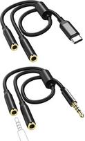 Ausinių garso adapterio skirstytuvo kabelis, 2 vnt. rinkinys, USB-C – 3,5 mm garso Y tipo skirstytuvo kabelis, ausinių garso adapteris, skirtas ausinėms, planšetiniams kompiuteriams, išmaniesiems telefonams ir MP3 grotuvams