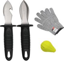 Austrių peilis, austrių lupimo peilis, austrių peilis, austrių lupiklis, austrių atidarytuvas, austrių lupimo rinkinys, 2 austrių peiliai ir 1 pora pjovimui atsparių pirštinių | Austrių atidarytuvas, austrių lupimo rinkinys, 2 austrių peiliai ir 1 pora pj