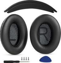 Ausų pagalvėlės ir galvos juosta, tinkančios "Bose QuietComfort 45 QC45 35 QC35, QC35 ii Over-Ear" ausinėms, lengvai surenkamos "pasidaryk pats", baltyminės odos dalys (juodas rinkinys)