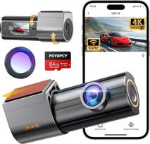 Automobilinė priekinė 4K WiFi prietaisų skydelio kamera, 360° pasukama su 64GB SD kortele, 1,47 colio IPS mini automobilinė kamera su CPL, super naktinis matymas, WDR, 170° platus kampas, G jutiklis, įrašymas kilpa, programėlės valdymas, maks. 256GB