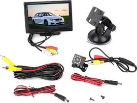 Automobilinė TFT LCD vaizdo stebėjimo kamera su 2 vaizdo įvesties kanalais, atbulinės eigos kamera su 8 šviesos diodais, naktinio matymo funkcija, atspari vandeniui, 5 colių ekranas