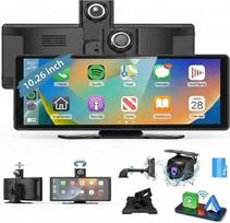 Automobilinė vaizdo kamera 4K ir „CarPlay“ ekranas su „Android Auto“, belaidis, 10,26 colių – galinio vaizdo kamera 1080P, „Apple AirPlay“/„Mirror Link“, „Bluetooth“ 5.0, AUX/FM, GPS navigacija, balso valdymas, „Dash Port“