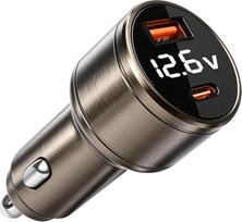 Automobilinis įkroviklis su skaitmeniniu ekranu, USB įkroviklis su cigarečių degikliu [USB-C 45 W + USB 55 W] – metalinis automobilinis adapteris, suderinamas su „VIVO“, „Oppo“, „Samsung“ ir „iPhone“ įrenginiais