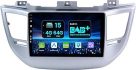Automobilinis radijas "Android 15", skirtas "Hyundai Tucson" 2015-2018 m. Integruotas DAB+ belaidis "Carplay" / "Android Car" / DSP -4G+64G - Kamera + mikrofonas - 9 colių IPS 2 DIN vairo valdymas RDS WiFi BT DAB 360 kamera