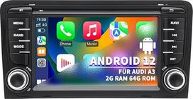 Automobilinis radijas "Audi A3 S3 8P RS3 2003 2004 2005 2006 2006 2007 2008 2009 2010 2011 2012, "Android 12" sistema 2G+64G su "Carplay Android Car", 7 colių jutiklinis ekranas, palaiko GPS navigaciją WLAN Bluetooth FM