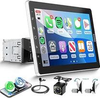 Automobilinis radijas 1 DIN su belaidžiu "Carplay" ir "Android Car", 10,1 colio HD IPS jutiklinis ekranas su rankinio pasukimo funkcija, palaiko "Bluetooth 5.2 Link Mirroring" FM/AM radiją 2USB atbulinės eigos kamera