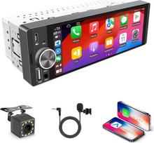 Automobilinis radijas su 6,28 colių jutikliniu ekranu, palaikantis „CarPlay“ ir „Android Auto“ belaidį ryšį, 1-DIN | „Bluetooth“, „MirrorLink“, FM, USB-C, ekvalaizeris ir jungtis galinio vaizdo kamerai, valdymas nuo vairo, automobilinis radijas