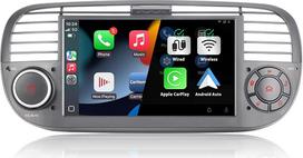 Automobilinis radijas „Fiat 500“ – radijas su jutikliniu ekranu, USB, „Bluetooth“, FM/AM, „Linux“ operacine sistema, „Double DIN“ automobilinė garso sistema su „CarPlay Wireless“ / „Android Auto“ (juoda)