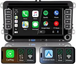Automobilinis radijas, skirtas „VW Polo“, „Golf 5“, „6“, „Passat“ ir „Tiguan“ modeliams, su „Linux“ sistema, IPS ekranu, integruota belaidžio „CarPlay“ ir „Android Auto“ funkcija, originaliu nuotolinio valdymo pultu ant vairo, „Bluetooth“, AM/FM RDS, ekva