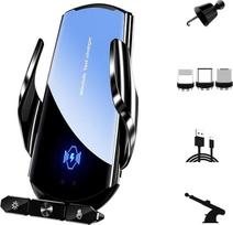 Automobilinis telefono laikiklis belaidis įkroviklis, 15w belaidis automobilinis įkroviklis greitas įkrovimas, automatinis prispaudimo automobilinio įkroviklio laikiklis siurbimo laikiklis / prietaisų skydelis / oro vėdinimo sistema / priekinis stiklas, j