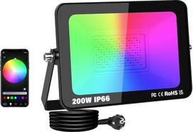 AUXTINGS LED lauko prožektorius 200 W, RGB prožektorius su "Bluetooth" programėlės valdymu, IP66 vandeniui atsparus prožektorius, 2704 K šiltos baltos spalvos ir milijono spalvų prožektorius kiemams, sodams, vakarėliams, kraštovaizdžiui