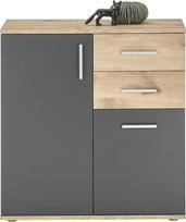 AVANTI TRENDSTORE 2056,65,1 Komoda iš laminuotos medienos, „Viking Oak“ / pilkos spalvos, su 2 durelėmis ir 2 stalčiais. Matmenys: LAP 80 x 82 x 35 cm