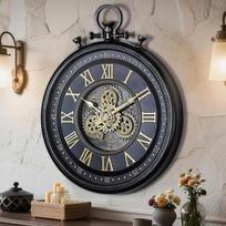 AYRELY didelis senovinis sieninis laikrodis 24 colių su judančiais krumpliaračiais - pramoninis steampunk laikrodis su romėniškais skaitmenimis, dekoratyvinis dizaino sieninis laikrodis šiuolaikiniam gyvenamajam kambariui