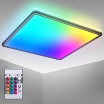 B.K.Licht RGB LED lubų šviestuvas, itin plonas LED panelis, spalvų keitimas, reguliuojamo ryškumo RGBW lubų šviestuvas, netiesioginis apšvietimas, nuotolinio valdymo pultas, juodos spalvos