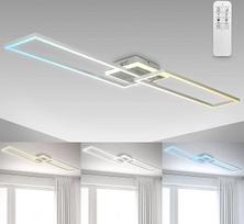 B.K.Licht – LED lubinis šviestuvas su nuotolinio valdymo pultu, apšviestu valdymo pultu, reguliuojamas nuo šiltos baltos iki šaltos baltos spalvos, lubinis šviestuvas, LED lempa, svetainės lempa, miegamojo lempa, 110 x 24,8 x 8 cm, chromuotas aliuminis