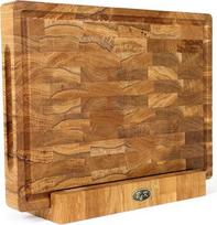 B4K pjaustymo lenta su ąžuolo galiniu stovu 40 × 30 × 4 cm - kietas pjaustymo blokas | Antibakterinė galinio pjaustymo lenta su rankenomis, sulčių grioveliu ir silikoninėmis kojelėmis | Puikiai tinka virtuvei, mėsai ir griliui