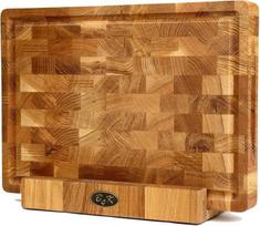 B4K® ąžuolinė pjaustymo lentelė su stovu iš skersinio pjūvio medienos, 35 × 25 × 4 cm – masyvi pjaustymo lentelė | Antibakterinė lentelė iš skersinio pjūvio medienos su rankenėlėmis, sulčių grioveliu ir silikoninėmis kojelėmis | Puikiai tinka virtuvėje, m