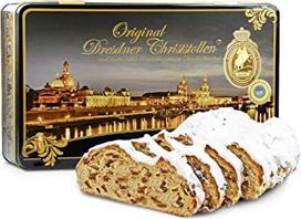 Backstube Sven Hennig 1000 g rankų darbo "Original Dresdner Christstollen®" iš aliuminio Dovanų skarda Canaletto nakties motyvas