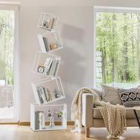 Balta knygų spinta, 170 cm aukščio knygų lentynos, siaura metalinė lentyna, geometrinė 5 skyrių stovinti lentyna svetainei, miegamajam, biurui, vaikų kambariui su montavimo vaizdo įrašu