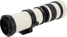 Baltas teleskopinis objektyvas su 420-800 mm super teleobjektyvu F/8.3-16 rankinio fokusavimo teleobjektyvu, skirtas "Canon EF" fotoaparatui, aliuminio korpusas, teleobjektyvas