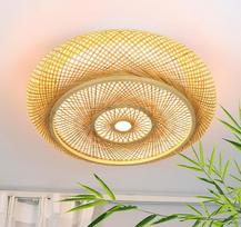 Bambuko lubų šviestuvas LED medinis šviestuvas su nuotolinio valdymo pulteliu Dimmable Hand Woven Natural 55 W Retro Rattan Round for Bedroom Living Room Hallway 60 cm