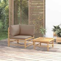Bambus Gartenmöbel Set als 3-TLG. Lauko poilsio kambario komplektas mit hellgrauen Kissen - Garten Sofa mit Tisch aus Bambus