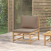 Bambus Gartenmöbel Set als 3-TLG. Lauko poilsio kambario komplektas mit hellgrauen Kissen - Garten Lounge-Set mit Tisch aus Bambus