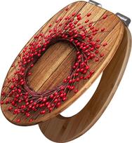 banjado Design WC Sitz Bambus Absenkautomatik 45,8x37,5cm - Toilettendeckel mit Absenkautomatik Holz - hochwertiger Bambus Klodeckel - WC-Sitz für gängigen Toiletten - Motiv Weihnachtskranz