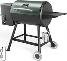 Barbekiu vežimėlis, BBQ rūkintuvas, anglies grilis, „DAMNISS“ 8-in-1 medžio granulių grilis-rūkintuvas su automatine temperatūros reguliavimo sistema, grotelės 456 kv. colių, grilis su termometru ir šoninėmis lentynomis, skirtas lauko sodui