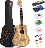 Baritoninė ukulelė 30 colių Satin Zebrawood akustinė ukulelė su reguliuojamu trimitų strypu, krepšiu, dirželiu, nailoniniu keičiamuoju laidu, integruotu stiprintuvu ir derintuvu Ukulele