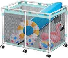 Baseino daiktų laikymo konteineris, 1200 l (175 x 81 x 89 cm) | Su ratukais, tinkliniu organizatoriumi baseino reikmenims – laikiklis baseino plūduriukams, žaislams, plaukimo pagalbos priemonėms ir rankšluosčiams, skirtas naudoti lauke