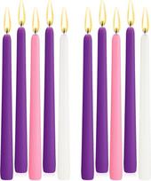 BBTO 10 vnt. stalo žvakių rinkinys Kalėdų Advento laikotarpiui, 25 cm, tradicinių Advento žvakių rinkinys: 6 violetinės, 2 rožinės, 2 baltos kūginės žvakės Advento vainiko papuošimui ir Kalėdų dekoracijai