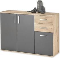 BC 1040 komoda su stalčiais, pilkos spalvos ir „Viking Oak“ imitacijos | 120 x 84 x 35 cm (plotis x aukštis x gylis), 2 stalčiai, durelės su lentynėle, sidabrinės rankenos, daug vietos daiktams laikyti