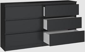 BDW – Komoda „140“, „Malwa M6“ – Aukšta komoda su 6 stalčiais – 140 cm – Skirta svetainei, miegamajam arba biurui – Paprastas ir minimalistinis dizainas – Juoda